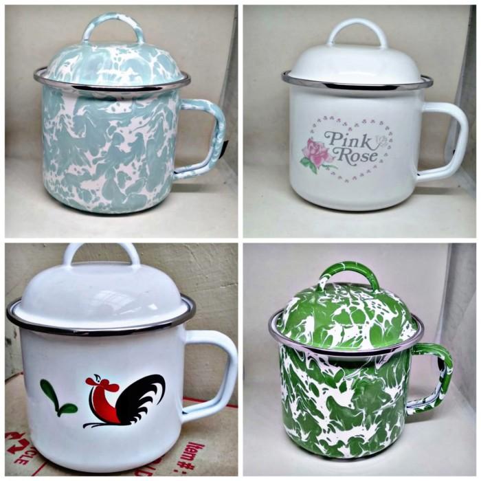 Kedaung Mug Gelas Enamel tebal motif kukuruyuk dn blurik jadul vintage