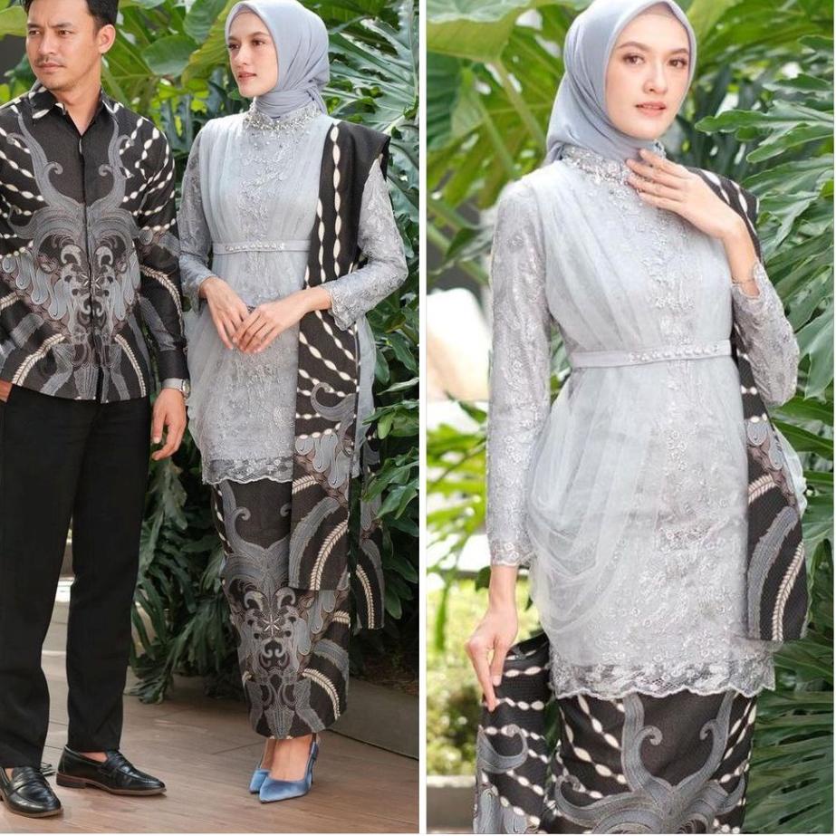 WU2-37BKF Baju Couple Batik Kebaya Brokat Modern, Batik Kebaya Lamaran Tunangan Baju Batik Wisuda, S