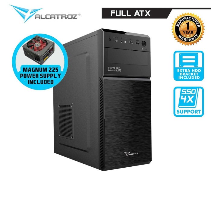 Alcatroz Futura Black N3000 ATX Performance PC Case with 450 Watts PSU - Hitam