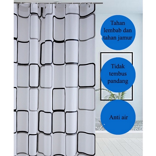 ONLYONE12 Tirai Kamar Mandi PEVA Anti Air Sudah Dilengkapi Ring Pengait / Tirai Penutup Kamar Mandi Serbaguna / Gorden Shower Curtain Motif