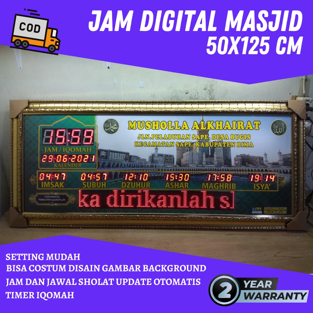 jam masjid digital ukuran 50x120cm (jam masjid jam masjid jadwal sholat jam masjid digital running t