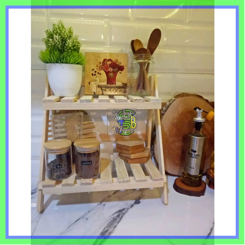 RAK SUSUN 2 KAYU LIPAT /RAK SERBAGUNA / RAK BUMBU / RAK MAKE UP