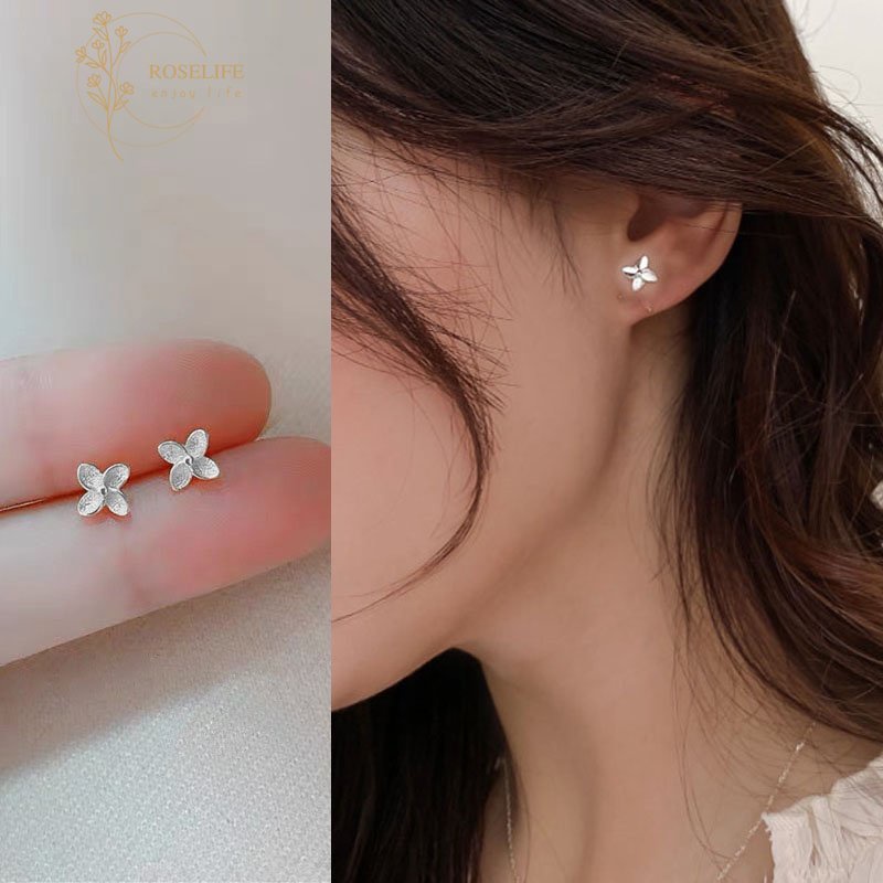 Roselife 1 Pasang Anting Tusuk Silver S925 Desain Bunga Kincir Angin Mini Anti Alergi Untuk Wanita