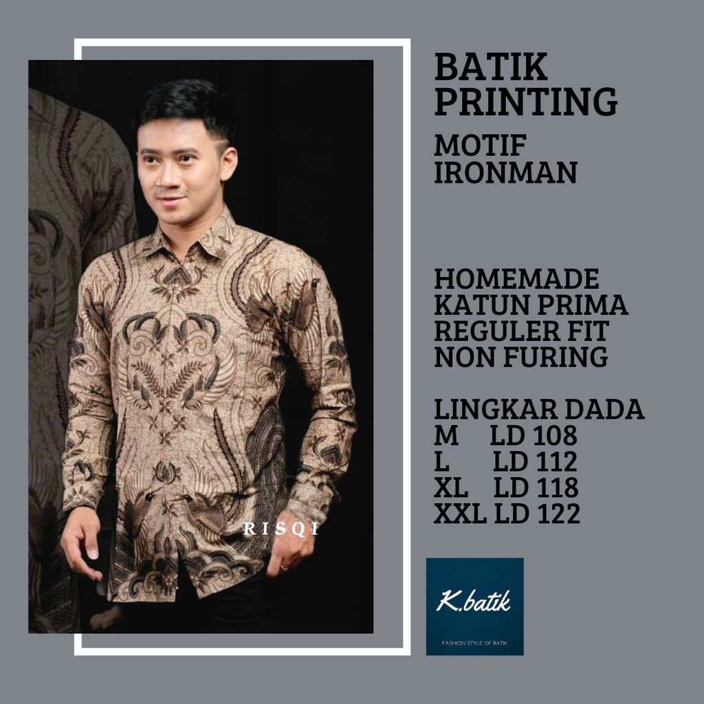 KEMEJA BATIK PRIA LENGAN PANJANG MOTIF IRONMAN COKLAT BATIK MODERN BATIK SERAGAMAN KANTORAN BATIK PEKALONGAN BATIK KATUN