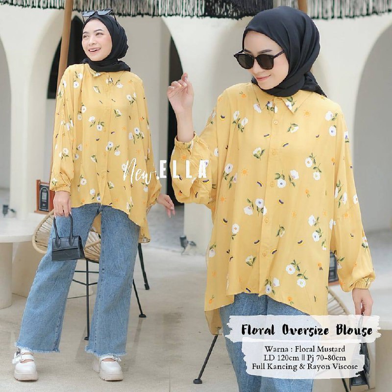 ATASAN KEMEJA RAYON MOTIF OVERSIZE LENGAN BALON BUSUI WANITA LD 130 KEKINIAN/ KEMEJA OVERSIZE RAYON 