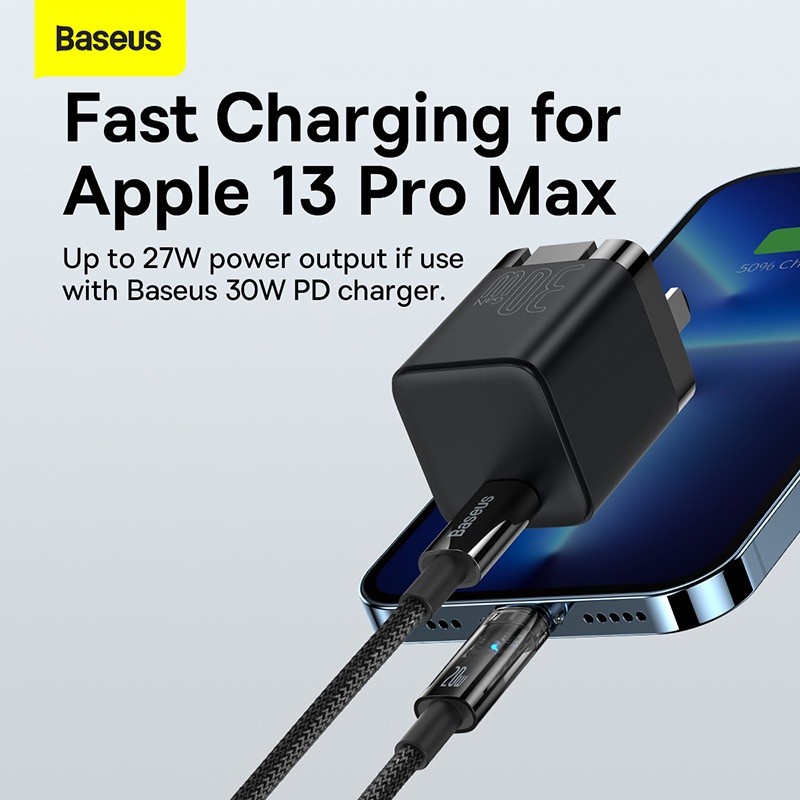 BASEUS ORIGINAL Explorer Series Type C to Lightning 20W Iphone 11 12 13 Auto Power Off Fast Charging Cable Charger Casan Tipe C Ori