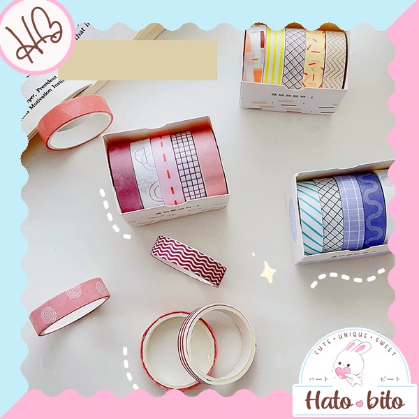 

1 Set 5 Pcs Washi Tape Basic Duct Tape Paper Tape Lucu Cute Hias Bullet Journal Planner DIY jurnal HB1329