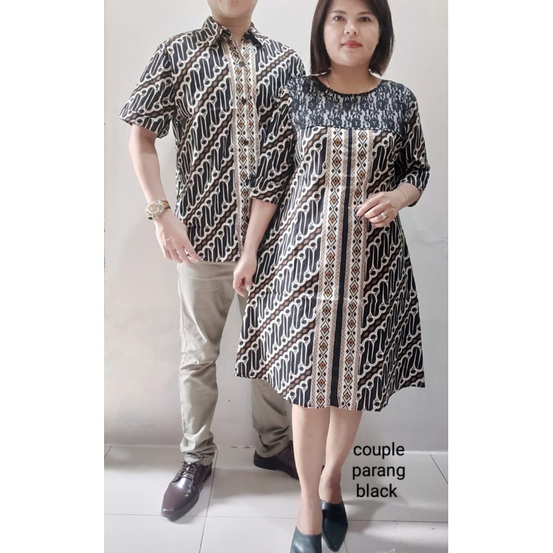 couple Dress kombinasi brukat  dan Kemeja Batik Lis Parang .katun stretd premium