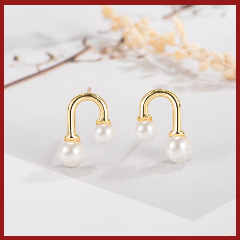 Anting Tusuk Bentuk U Hias Mutiara Gaya Retro Simpelelegan Untuk Wanita U1039