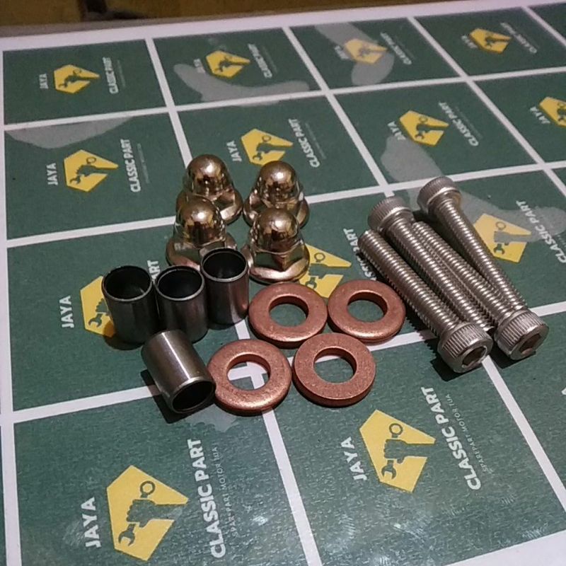 SATU SET BAUT CAPIL+MUR+RING TEMBAGA+ BOSH SILINDER KOP CYLINDER HEAD GL100 GL125 GL MAX GL PRO CDI 