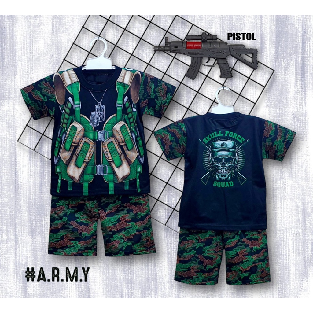 Setelan Baju Tentara Anak Umur 2 - 10 Tahun Pakaian Kaos Atasan Baju Tentara Lengan Pendek Anak SGL141