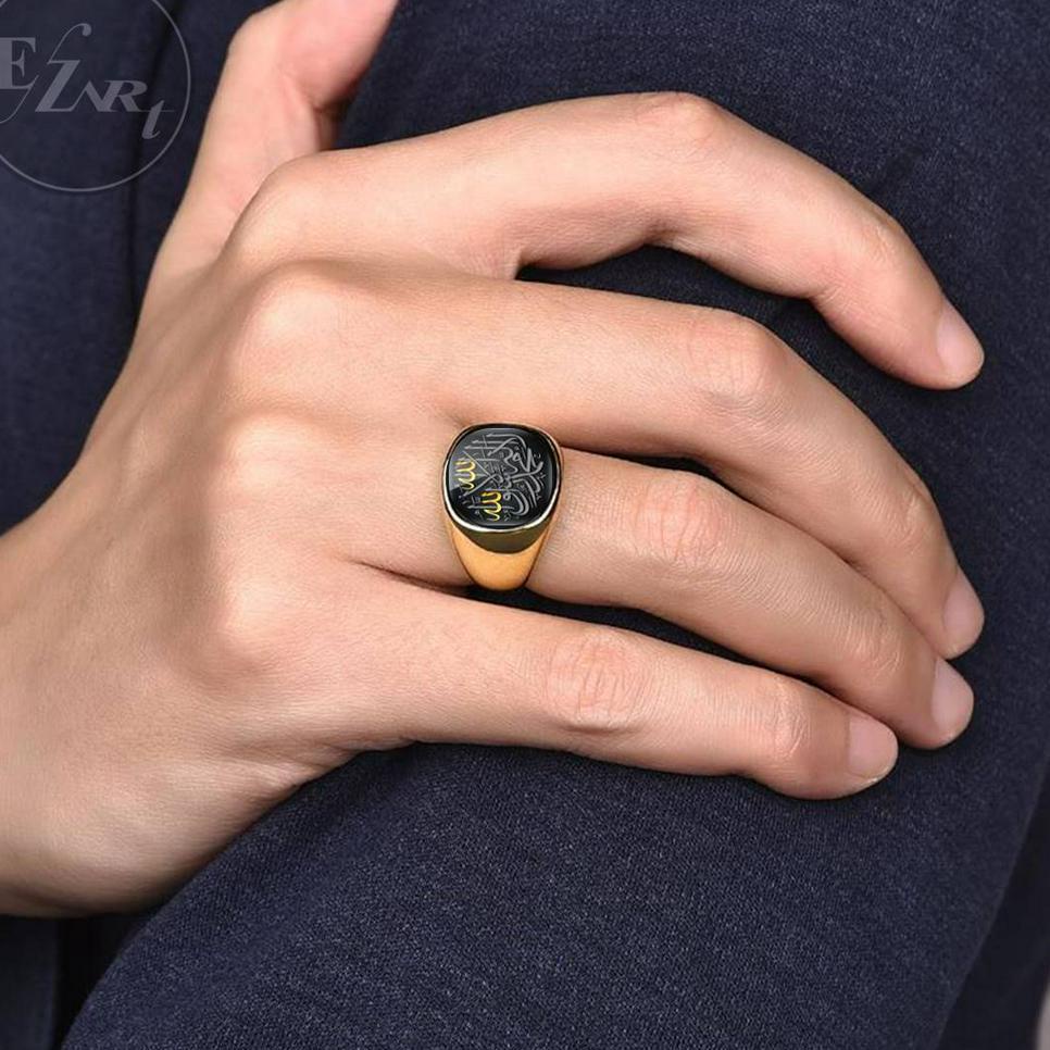 ((R-IDU_✓)) [EZArt] CINCIN TAUHID ISLAM MODEL BATU MATA CEMBUNG LAFADZ ALLAH STAINLESS STEEL PRIA MU