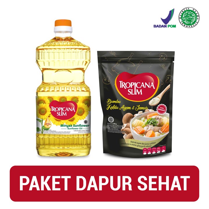 

PAKET MASAK SEHAT - Tropicana Slim Sunflower Oil 946 ml & Tropicana Slim Bumbu Kaldu Ayam Jamur 100 gram