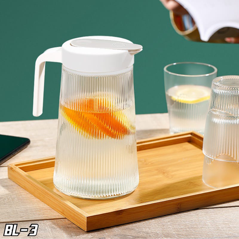 DISKON BL-3 Teko Set Gelas Tebal Tempat Minum 1 Pitcher &amp; 4pcs Gelas Import Bpa Free Teko Air Panas Dan Dingin set dengan Cangkir Teko plastik Air minum Jug 1,5 Liter Besar Sutera99