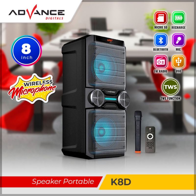 READY STOCK ADVANCE 8 Inch Aktif Speaker Bluetooth Portable K8D Garansi Resmi 1 tahun