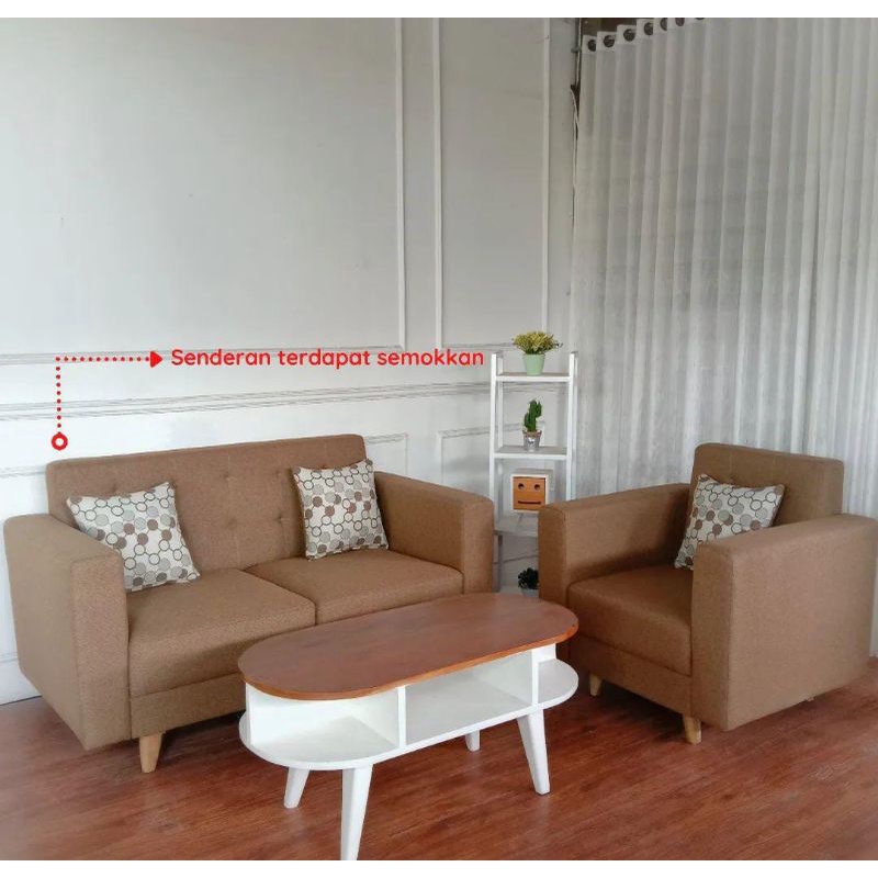 sofa retro coklat 21 + meja hpl + bantal bisa request warna lain gratis ongkir