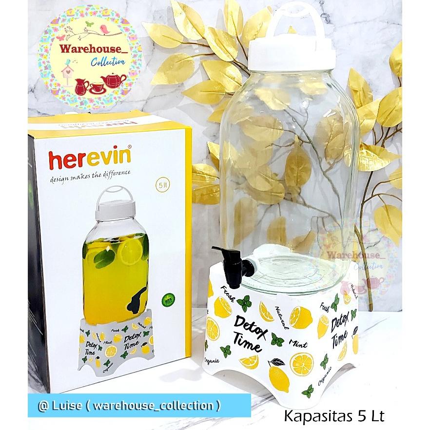 DISPENSER KACA HEREVIN / DRINK JAR KACA / DISPENSER CANTIK 5LT / TEMPAT AIR  KACA