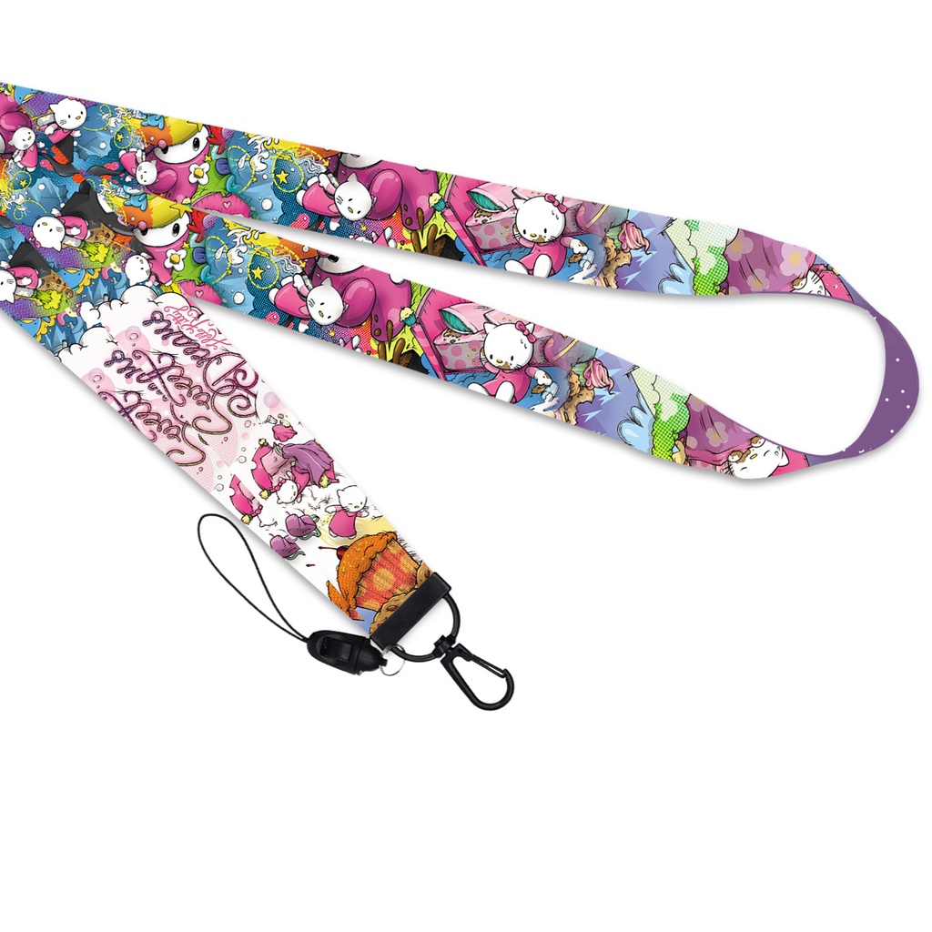 Tali lanyard Motif Kartun Kucing Warna pink Untuk Handphone