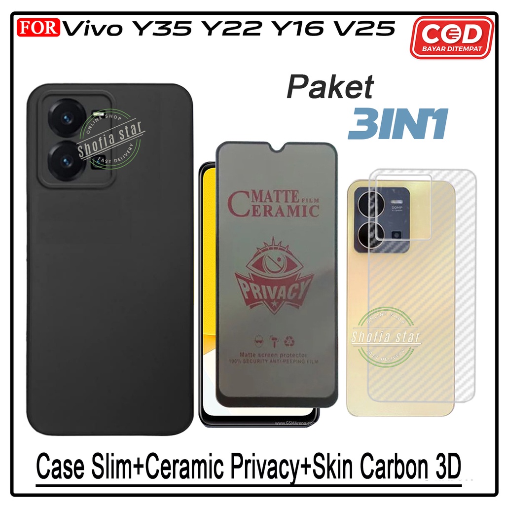 PAKET 3IN1 Case Vivo Y35 Y22 Y16 V25 Softcase Slim Matte Protect Casing