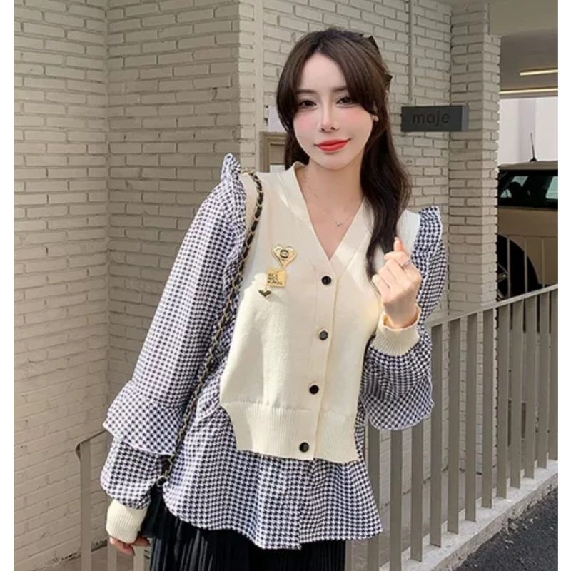 Blouse Wanita, Blouse Korea, Blouse Kombinasi Rajut Mix Katun, Atasan Wanita Import, Baju Wanita, Bu