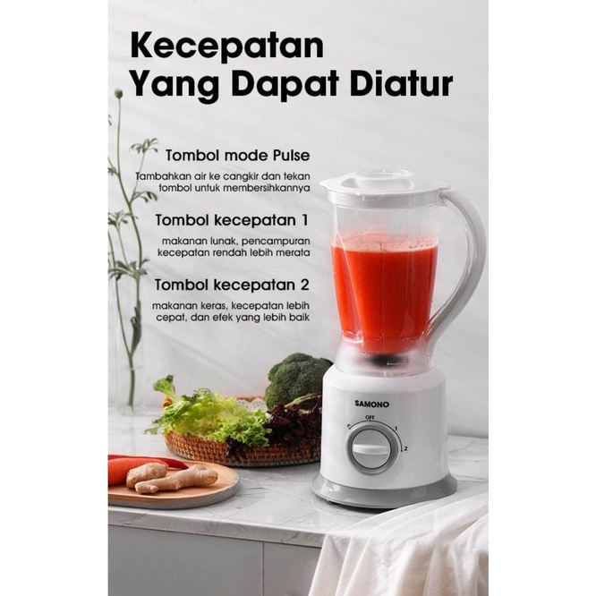 Samono Blender Plastik Multifungsi 2 in 1 Blender Bumbu Pisau Ganda 3 Tingkat Kecepatan Food Processor SW-BB300A