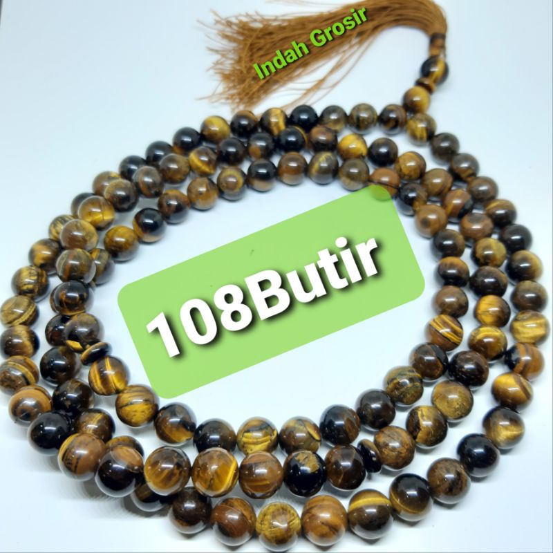 TASBIH BATU TIGER EYE BIDURI SPAH 10MM 108BUTIR NATURAL