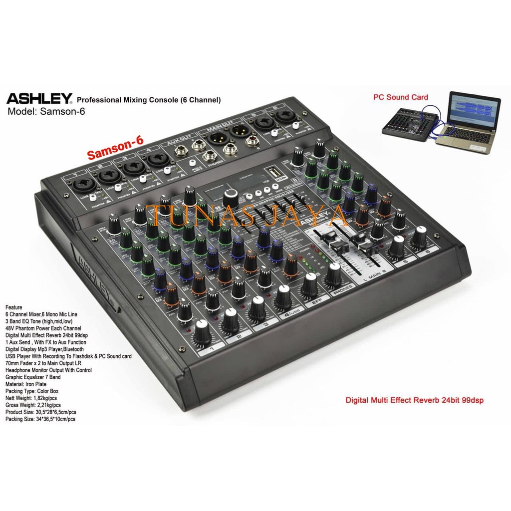MIXER ASHLEY SAMSON6 ORIGINAL ASHLEY MIXER SAMSON 6 CHANNEL BLUETOOTH - SOUNDCARD