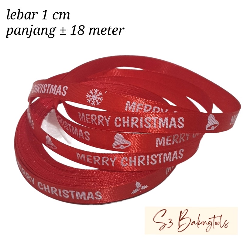 

Pita natal merry christmas ribbon satin red white