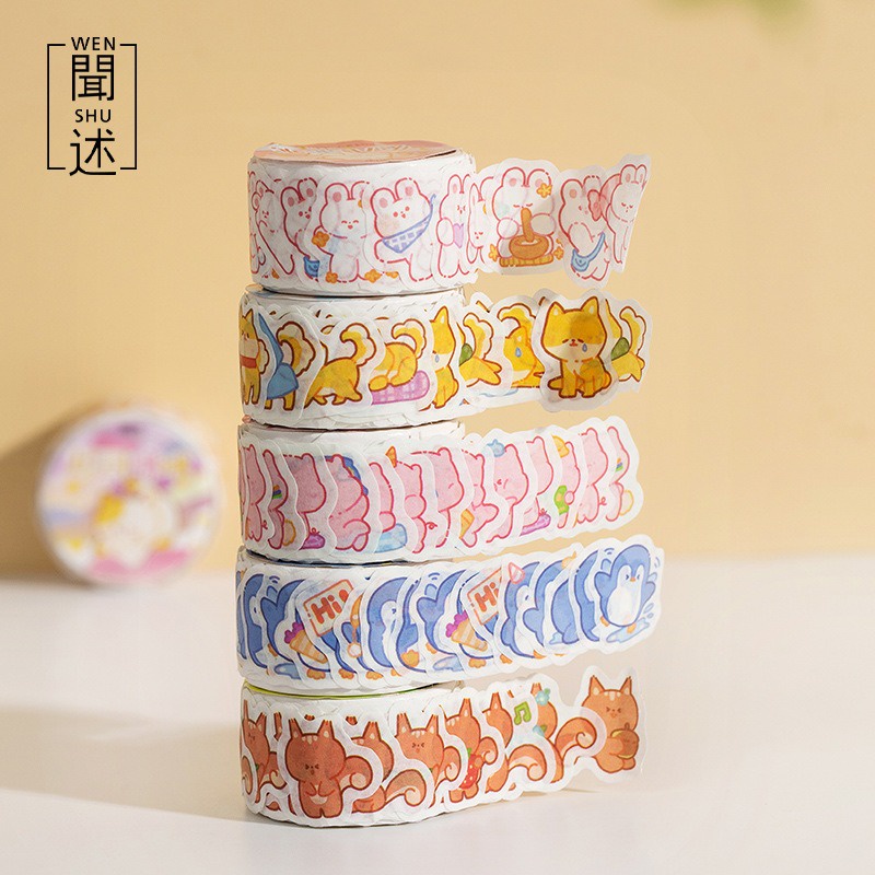 100pcs Sticker Roll Cute Animal / Stiker Hewan Lucu Bujo Diary DIY Hiasan Deco Rabbit Bunny Die Cut Washi Tape 100