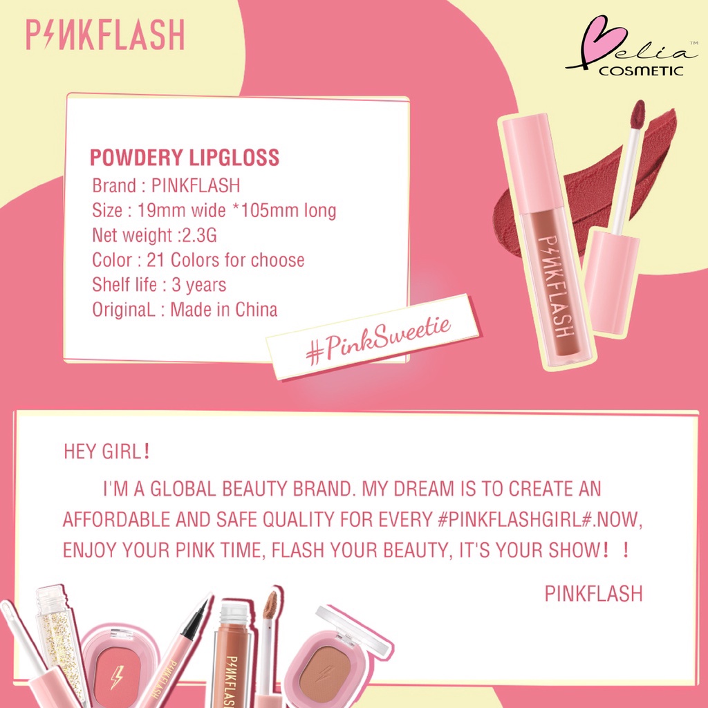 ❤ BELIA ❤ PINKFLASH Powdery LipGloss PF-L16 | Lipgloss | Pewarna bibir | BPOM