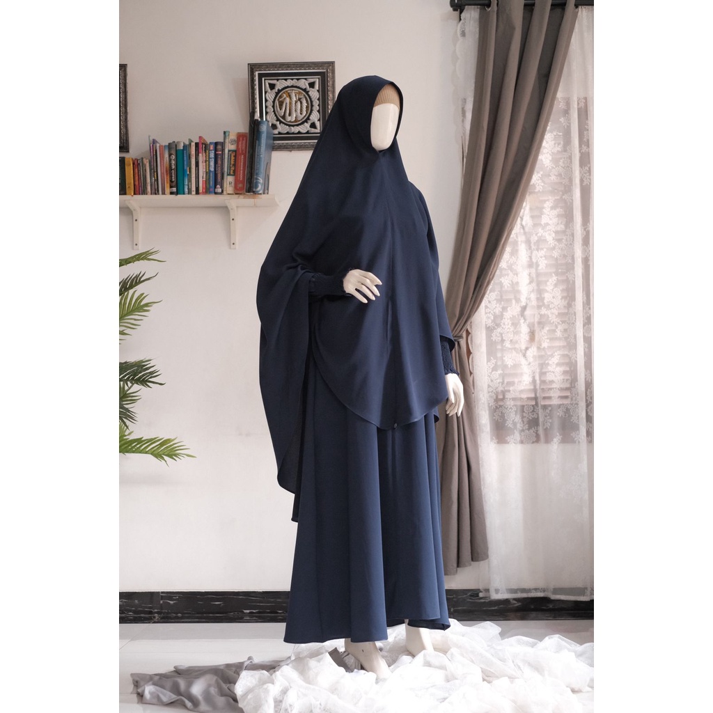 Hijab Adzkia  Khimar Biru | Hijab Syar'i | Hijab Khimar Polos | Hijab Khimar Navy | Kerudung Khimar 