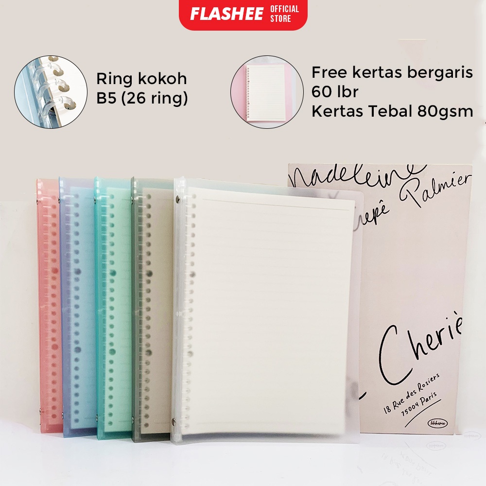 

Flashee Buku Vivid Loose Leaf Binder Pastel Transparan 60 Halaman Buku Catatan Notes Binding Clip B5 26 Ring