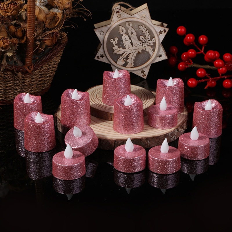 zzz 12pcs Glitter LED  Lights Flameless Tealight  Flickering Decoration