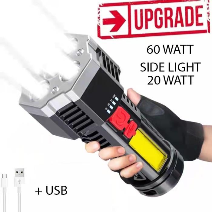 Senter Senter Led 5 Mata 60W + 20W Super Terang / Senter Cas Led