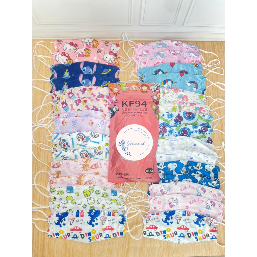 MASKER KF94 ANAK PREMIUM MOTIF COWO CEWE / MASKER ANAK KF94 4 PLY MOTIF TERBARU WARNA WARNI / KF94 KIDS KOREA 4PLY MOTIF LUCU ISI 10 PCS / MASKER ANAK IMUT KARAKTER PRINCESS, HELLO KITTY, UNICORN, BT21, STELLA LOU, SPIDERMAN, DORAEMON, STITCH