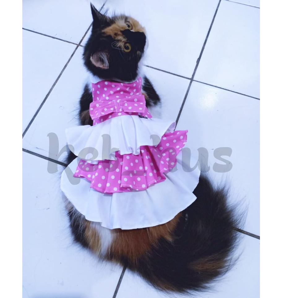 ilir Baju Kucing Dan Anjing Betina Model Dress Gaun Kecil Mini Pom Angora Persia Polkadot Pink qkqt199