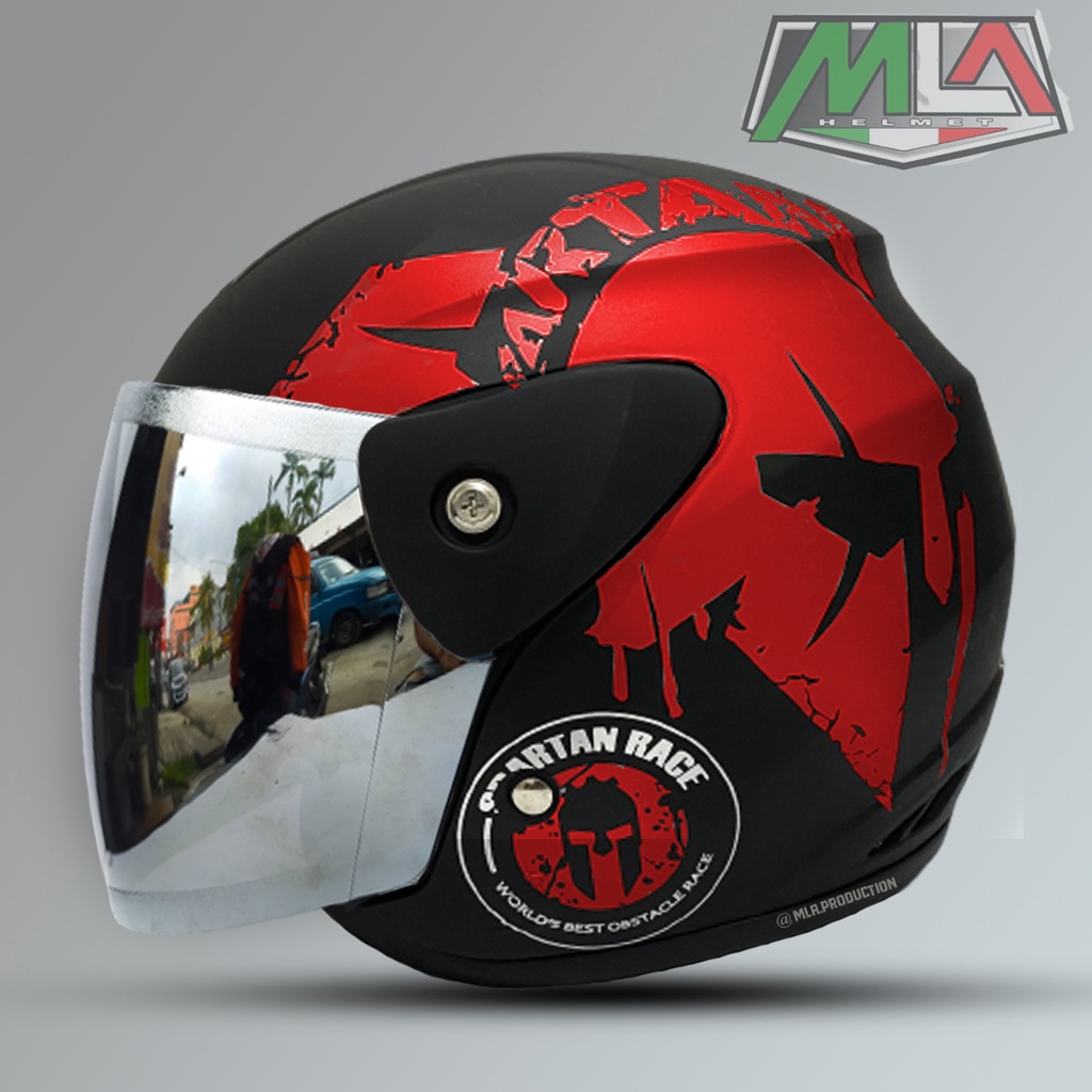 Ferkanada - Helm Half Face Innovation Motif Spartan Mirip GM Kaca Pelangi/Silver SNI