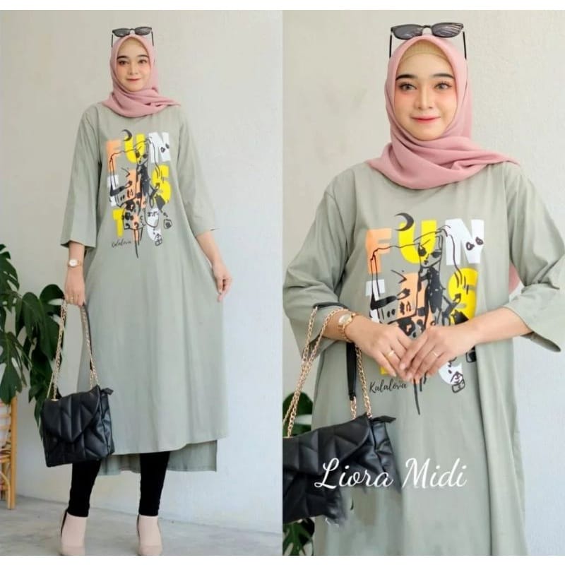 Gamis midi dress Lyora dress bahan kaos katun combed 24s Aplikasi sablon Ukuran s - xxl ld 90 - 120 cm Long tunik wanita jumbo warna hitam Baju atasan wanita lengan panjang Kaos oversize wanita korean style Dress remaja tanggung