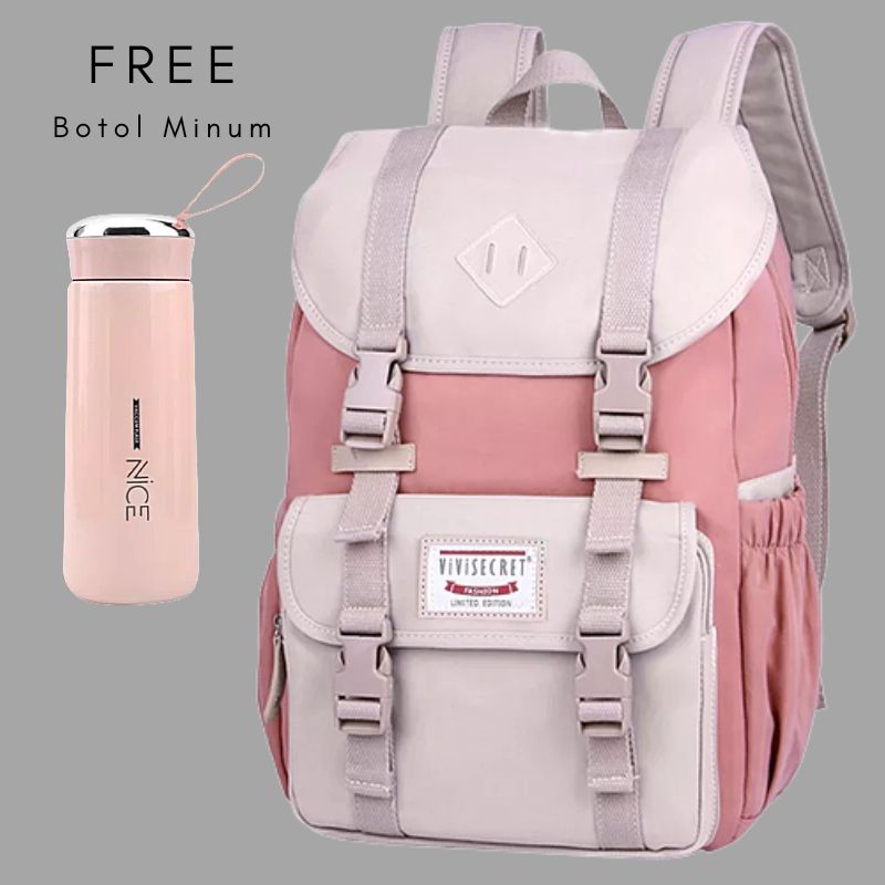 10.10DISTRO Klub New Arrival - Tas Sekolah IAC Backpack Up to - Tas Pria Tas Wanita Daypack SD SMP SMA /Ransel Double Decker-Kantong Anak-Tas Sekolah Anak Perempuan-Tas Korean Style Wanita-Tas Sekolah Remaja -Tas Ransel  COD-Pink free Botol