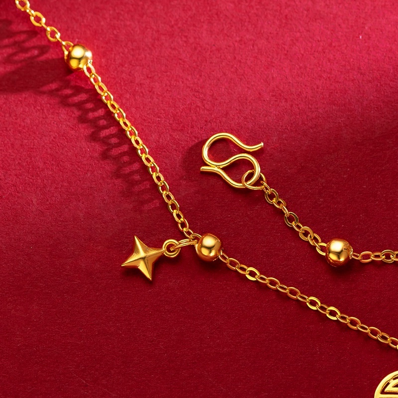 Goldkingdom Perhiasan Fashion 24K Bangkok Aksesoris Ready Stock Retro Suishui Ankang Gelang Berlapis Emas Asli Kadar 375 Ringan Hadiah Mewah Untuk Wanita