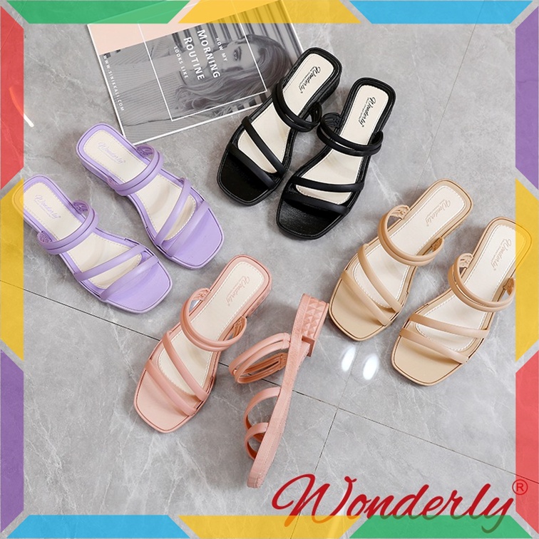713-1 Sandal Sepatu Wedges Wanita Ban 2 Wonderly Sendal Selop Cewek Jelly Karet Tawana