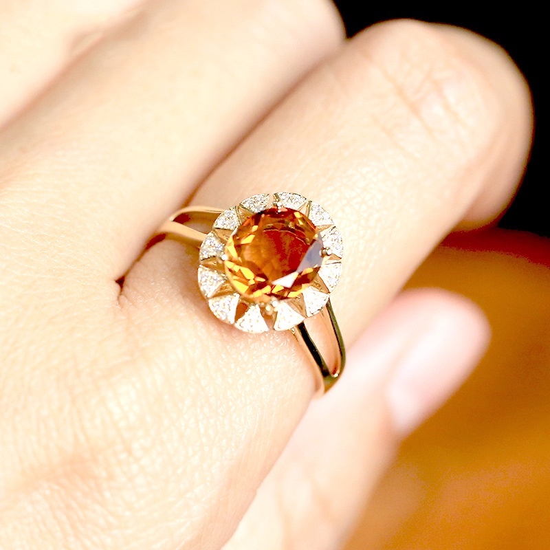 Set Cincin Emas Emas Asli Kadar 375Hias Berlian Oval Citrine Dapat Disesuaikan Untuk Pertunangan