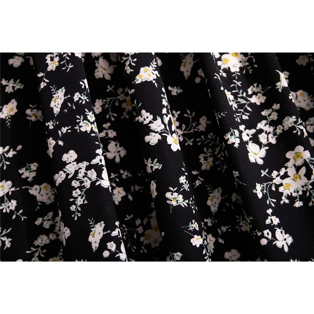 COD New 2022 Hitam Floral Midi Dress Korea Style Pantai Baju Dress Wanita Baju Pesta Gaun 2023 Dada Lipit Musim Panas