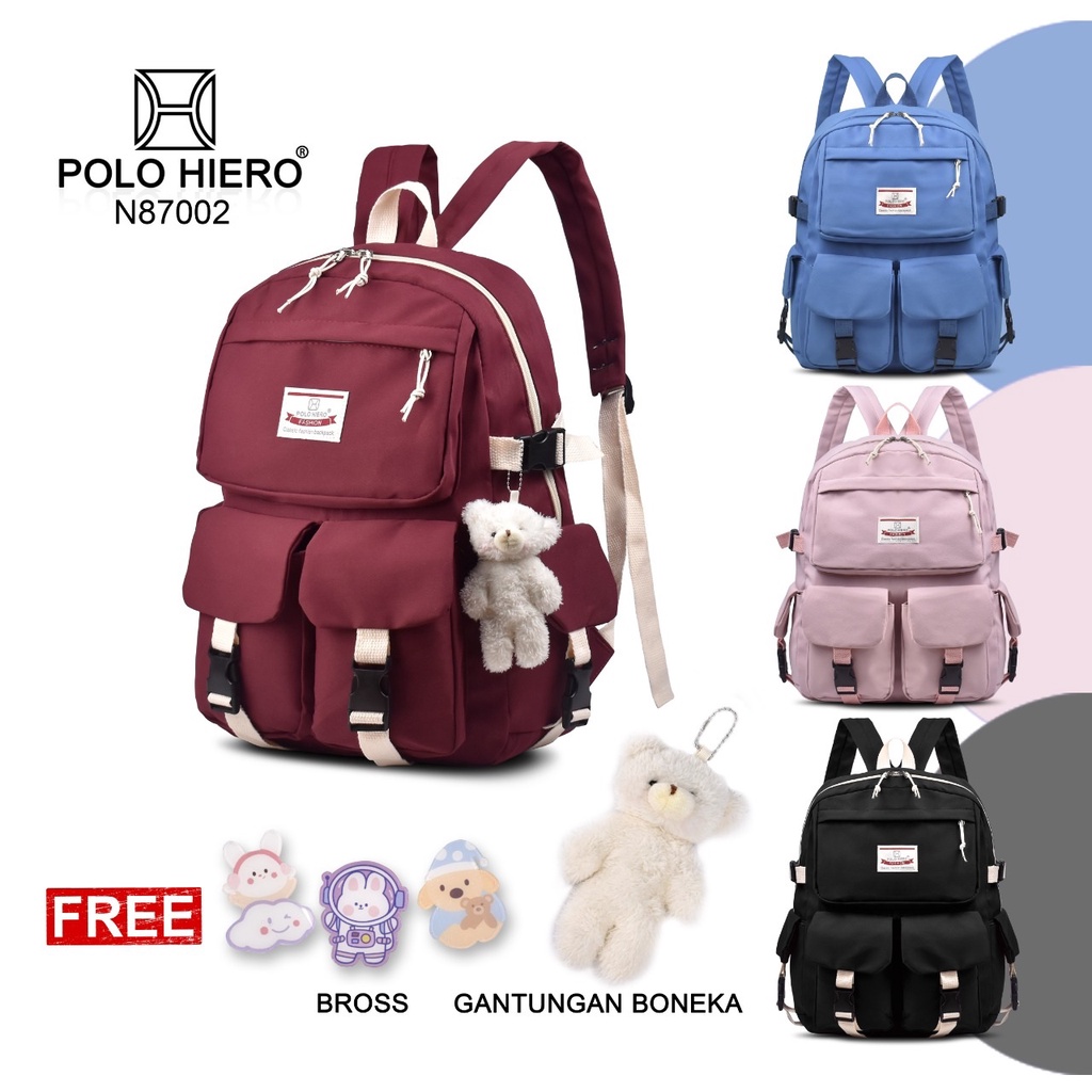 (RF) Tas Wanita Polo Hiero N87002 Fashion Tas Perempuan Import Tas Sekolah Ransel Fashion Tas Punggung Kerja Tas Kuliah