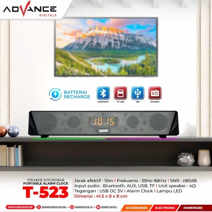 BARU Advance T-523 Speaker Soundbar Bluetooth Portable with Led Alarm Clock