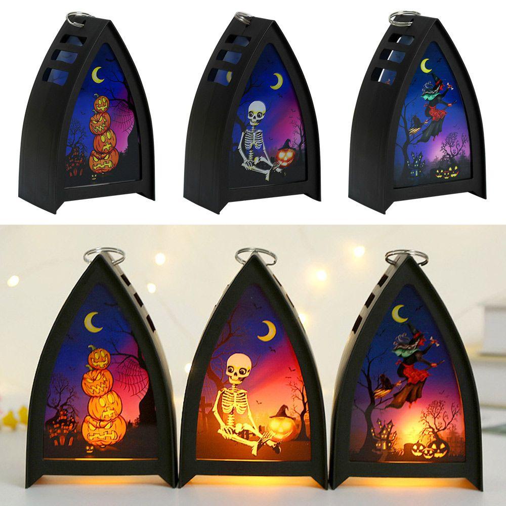 Solighter Halloween Lentera Angin Lilin Tongkat Penyihir Lampu Lilin LED Lentera Labu Festival Hantu