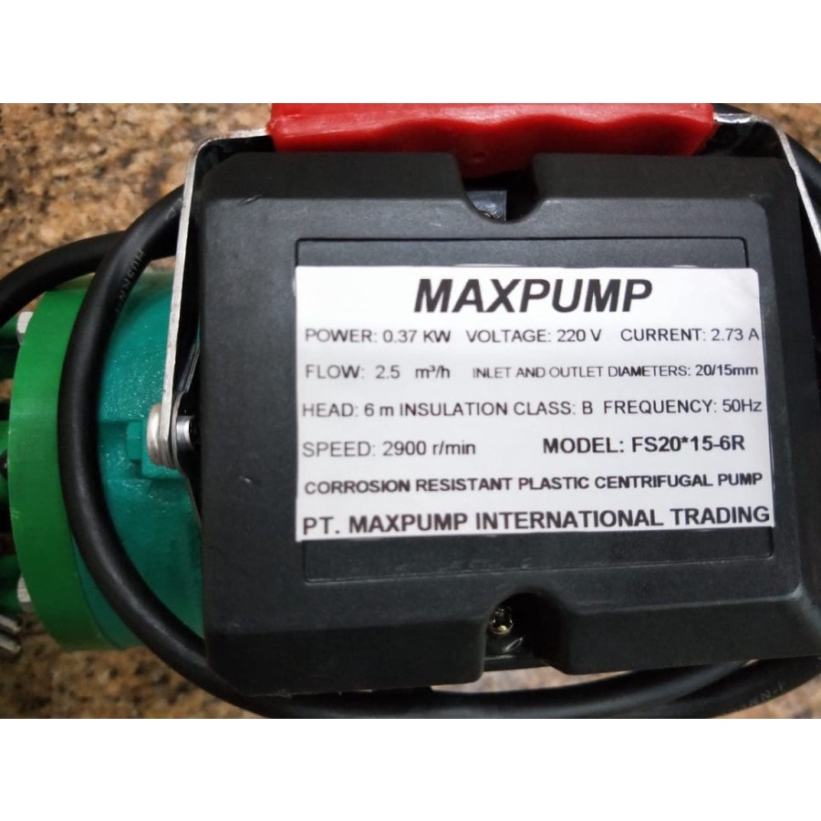 MAXPUMP FS 20 * 15 - 6R - 220 V Pompa kimia asam 0.5hp 0.37Kw 2.5Kubik 220Volt Chemical pump Pompa Kimia Termurah