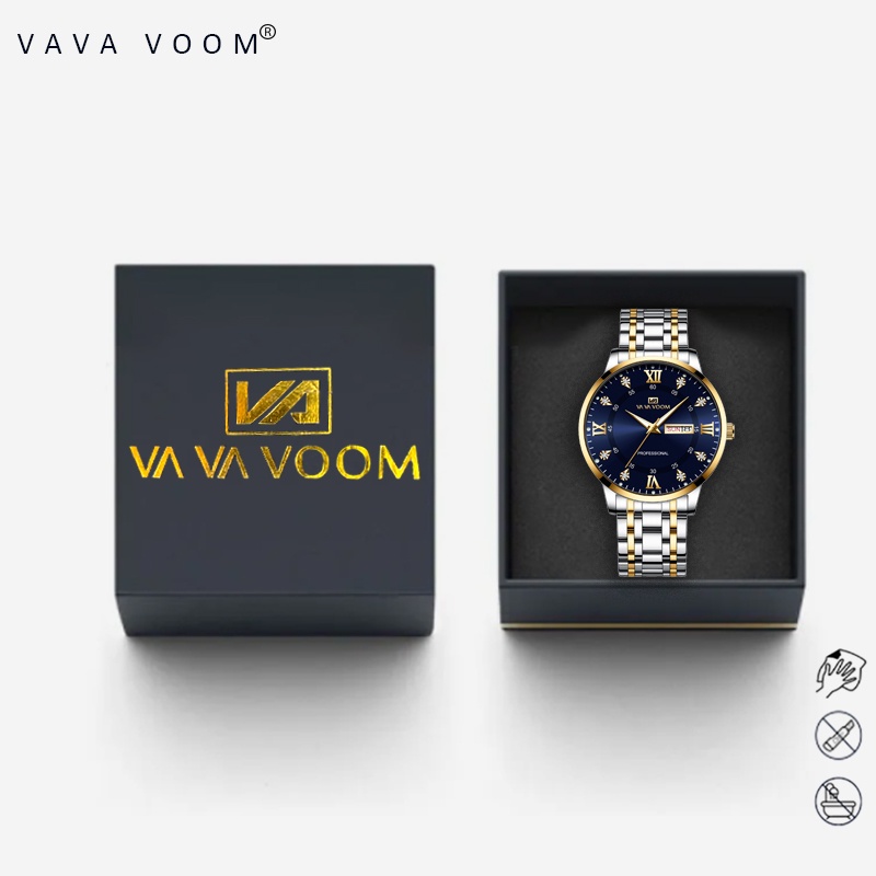 BIG SALE VAVAVOOM 2461 Jam Tangan Pria Original Luxury Rantai Tahan Air Stainless Steel Analog