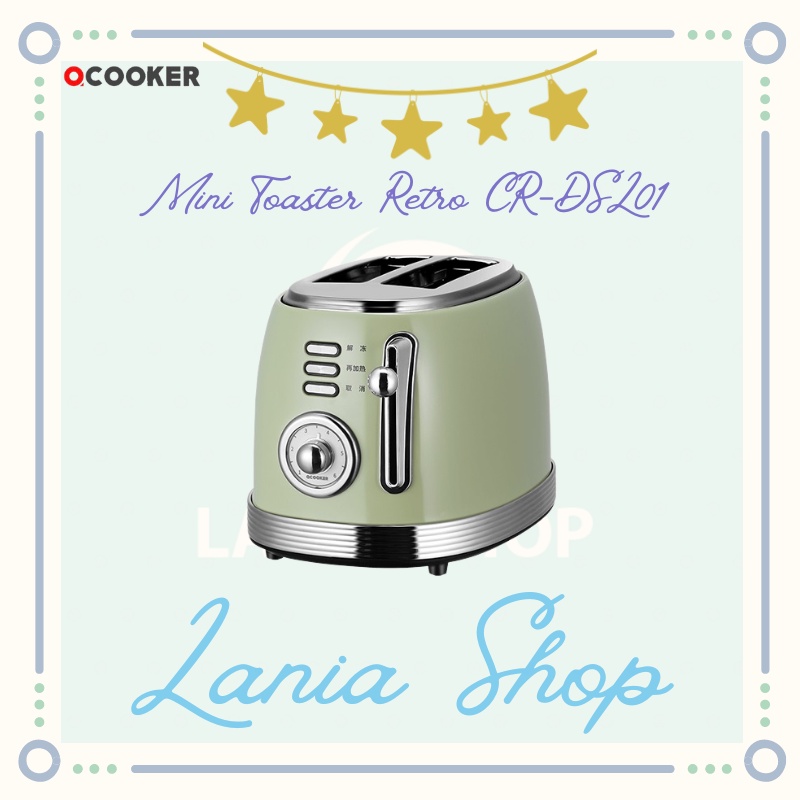 QCOOKER Mini Toaster Retro Design 800W - Pemanggang Roti Elektrik