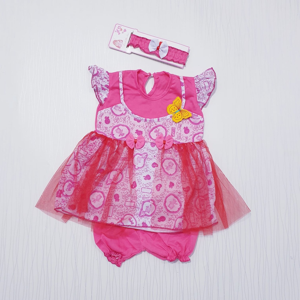 Dress Anak Usia 0-6 Bulan Free Bandana Baby Alicia / Dress Free Headband + Pop